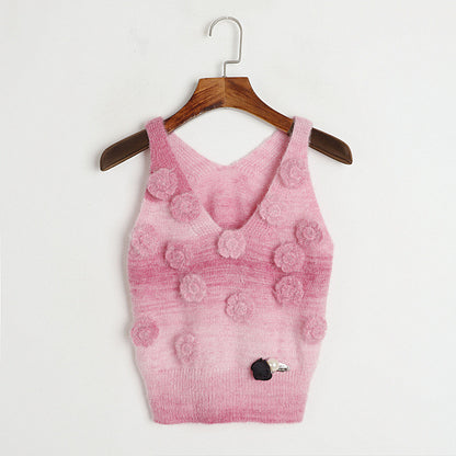 Fashion Lovely 3D Floral Design Short Knitted Sweaters