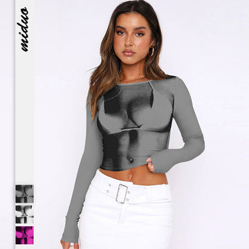 Fashion Midriff Baring Long Sleeves Tight T Shirts