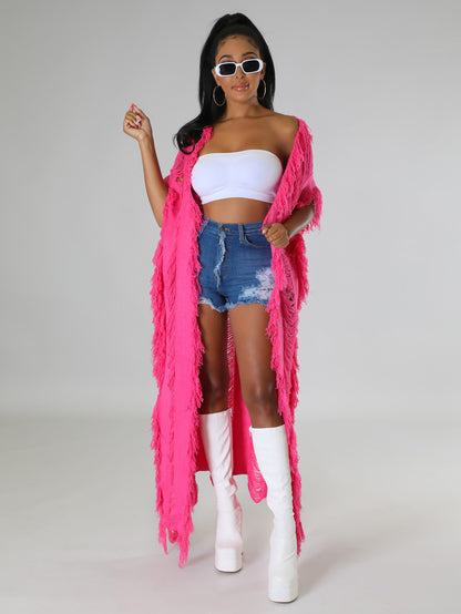 Fashion Tassels Knitted Hollow Out Women Coats