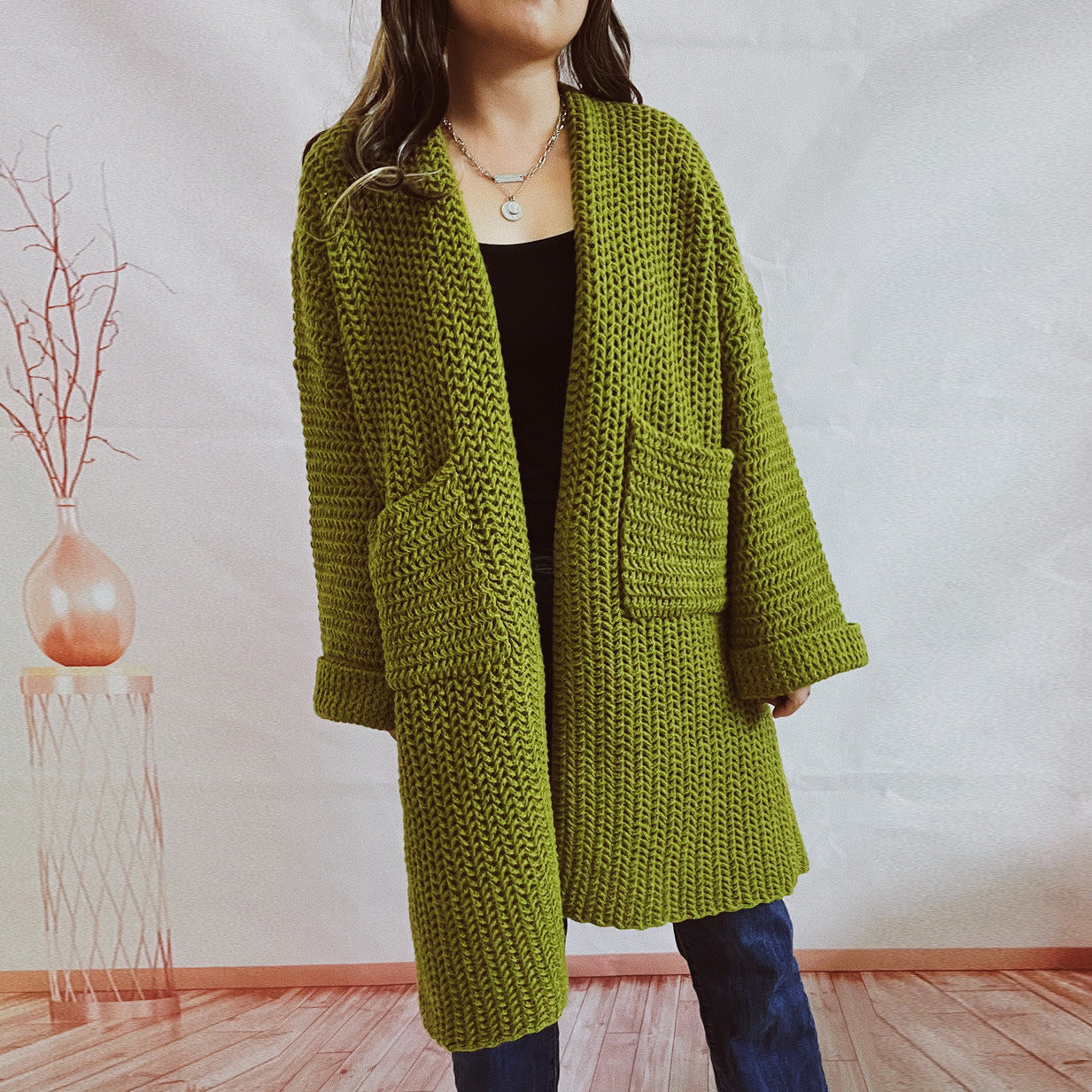 Casual Long Knitted Coats with Large Pockets