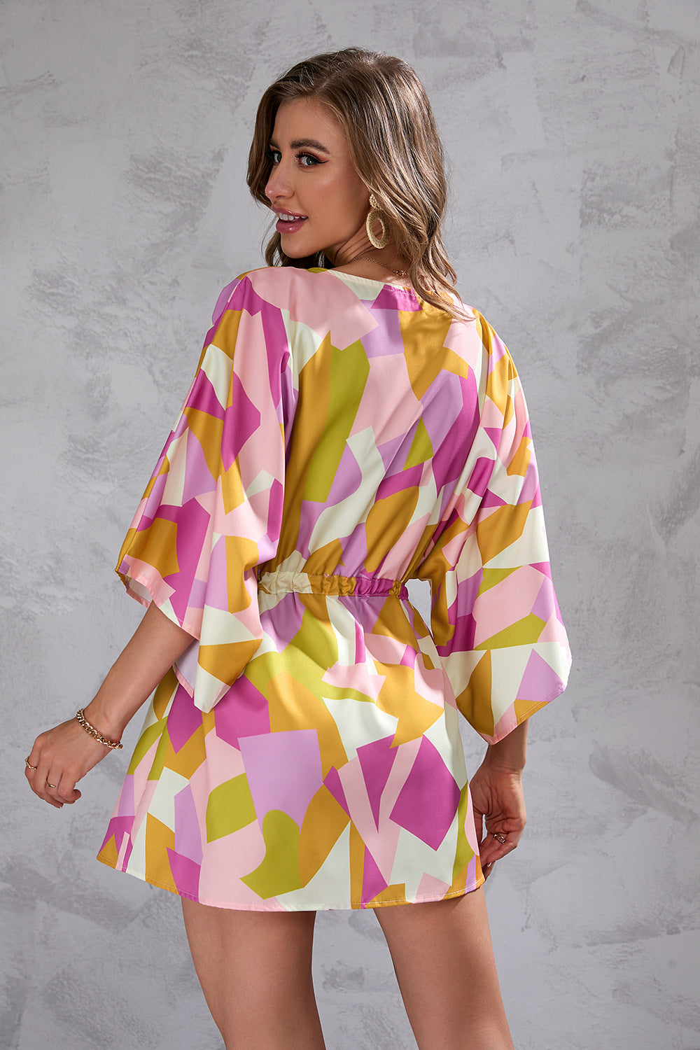 Casual Summer Leaf Print Half Sleeves Mini Dresses