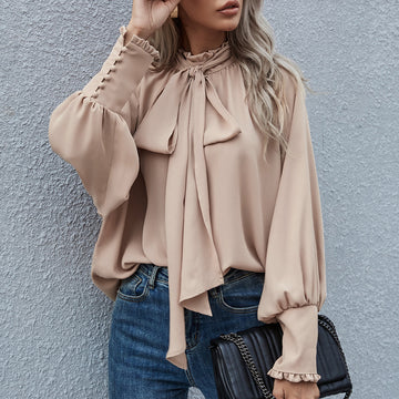 Casual High Neck Long Sleeves Blouses