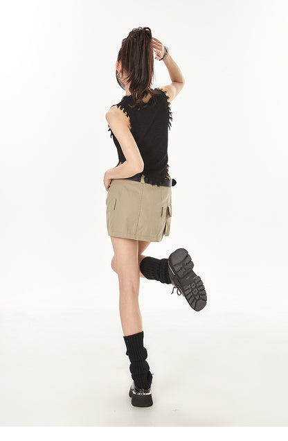 Vintage street Style Irregular Knitted Sleeveless T Shirts