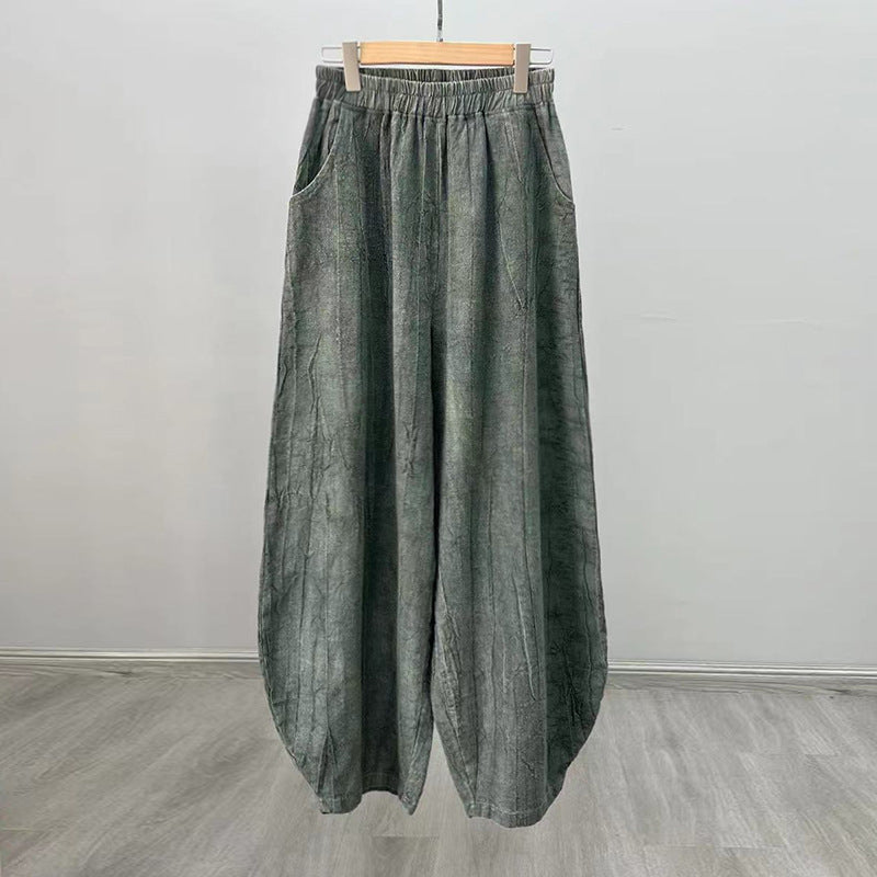 Casual Dyed Linen Wide Legs Pants