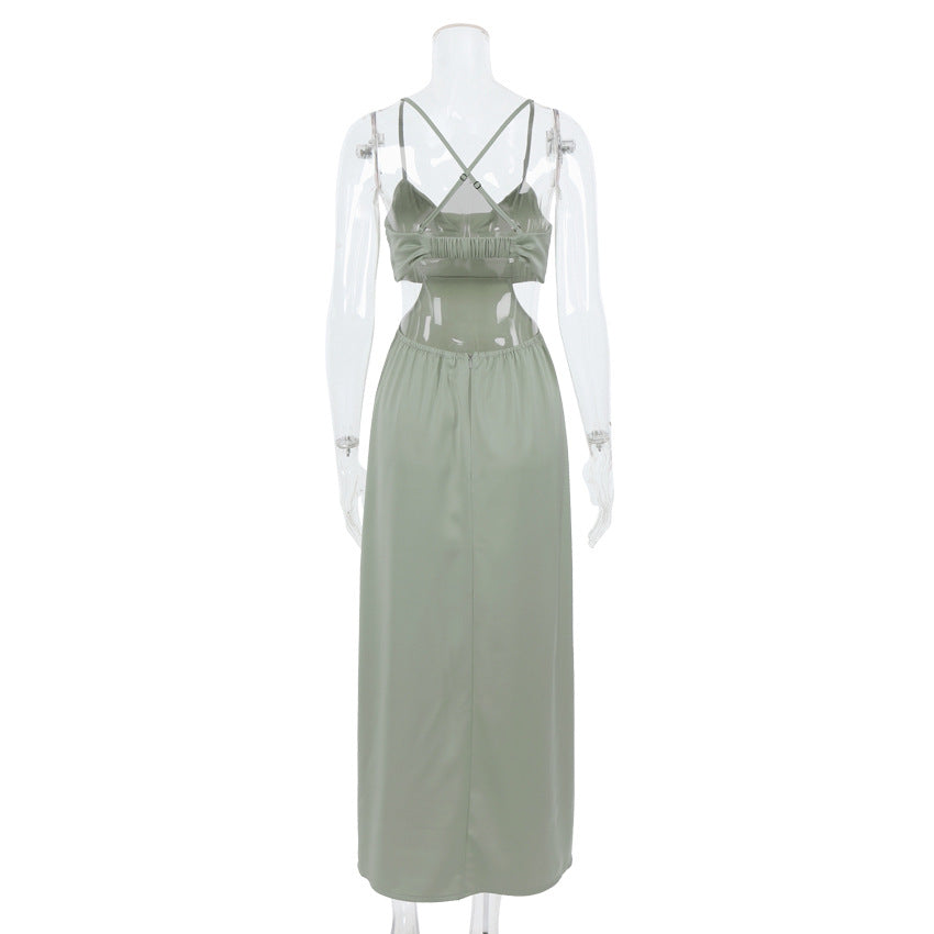 Sexy Satin Backless Long Sleeveless Party Dresses