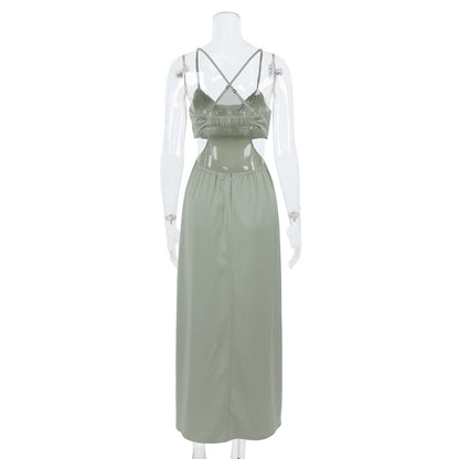 Sexy Satin Backless Long Sleeveless Party Dresses