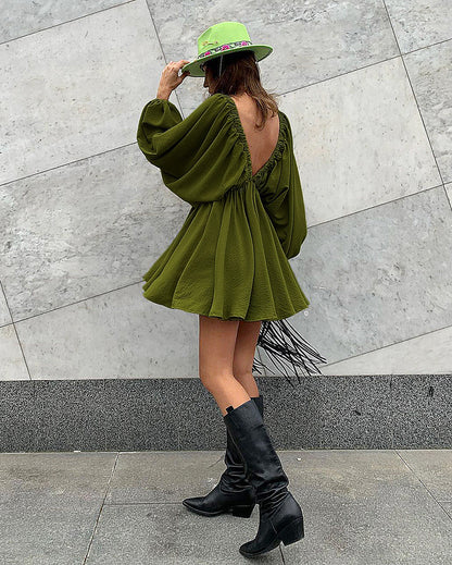Vintage Designed Green Fall Mini Dresses