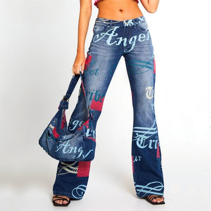 Casual Letter Print High Waist Pants