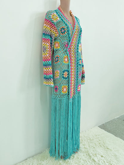 Colorful Crochet Irregular Tassels Coats for Women