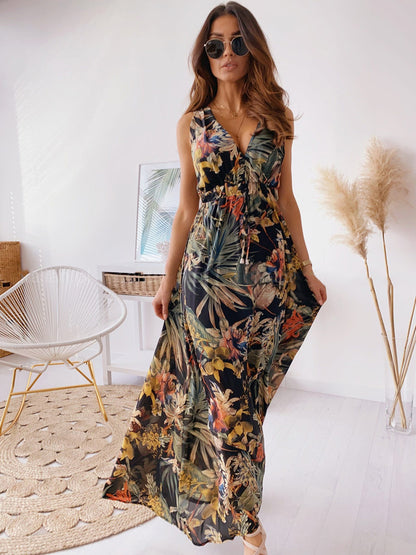 Casual Summer Floral Print Backless Vacation Dresses