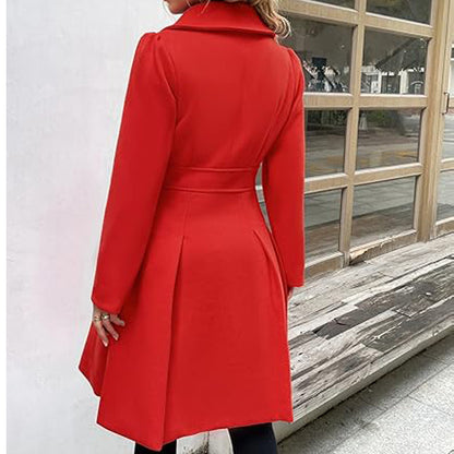 Fashion Women's Trench Coat Lapel Double-breasted Pocket A-shaped Pea Coat