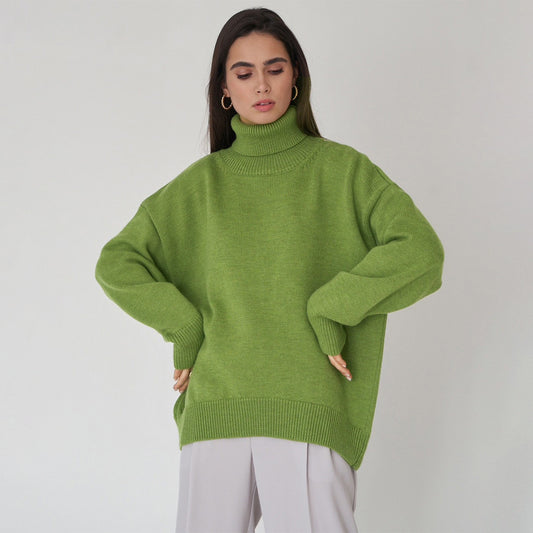 Fashion High Neck Knitted Pullover Sweaters for Women