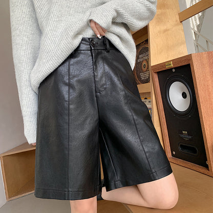 Fashion PU High Waist Knee Pants for Women