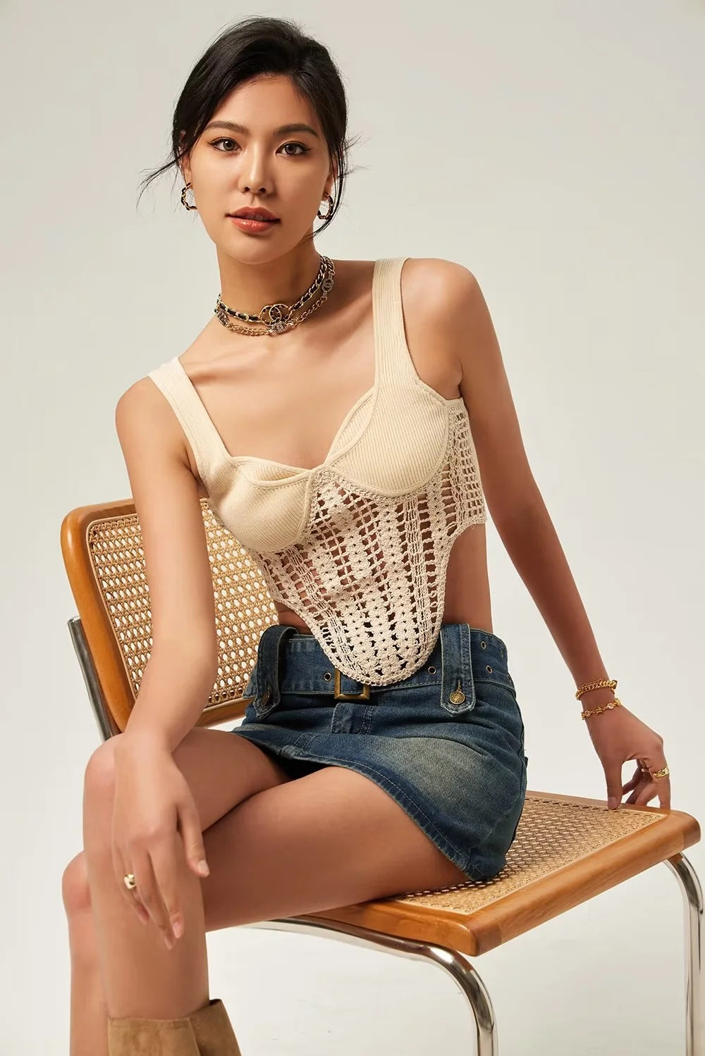 Fashion Crochet Knitted Midriff Baring Summer Tank Tops