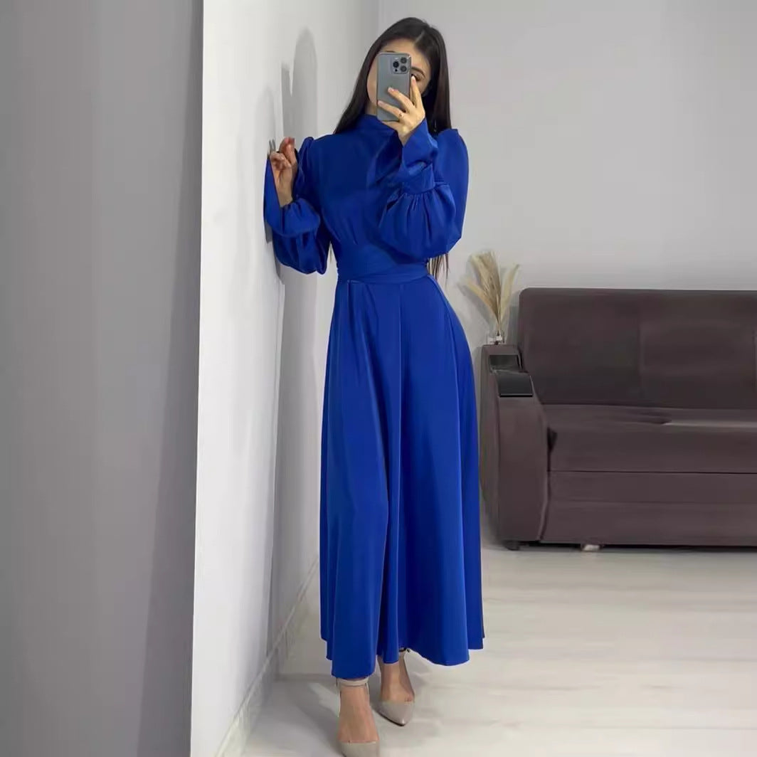 Elegant Long-sleeved Waist-tied Puff-sleeved  Women Dresses