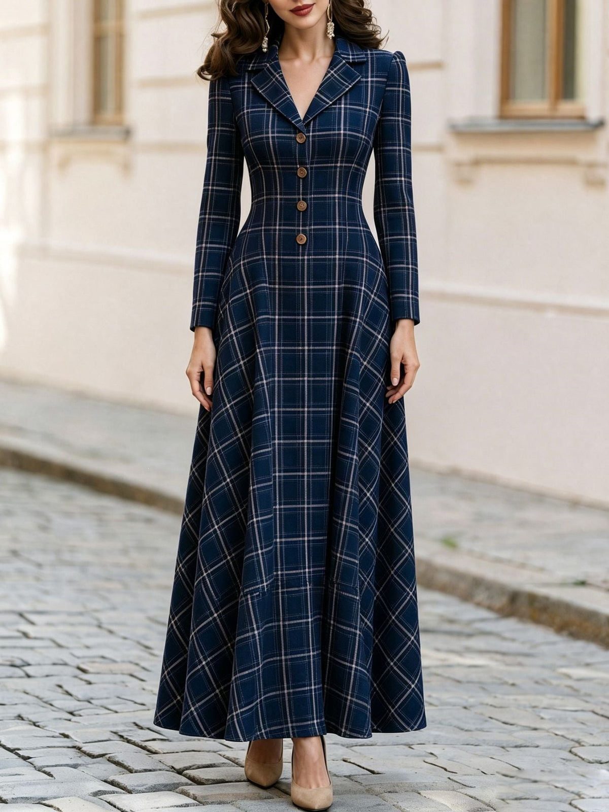 Women's Autumn & Winter Elegant French Plaid Button-Front Blazer Dress