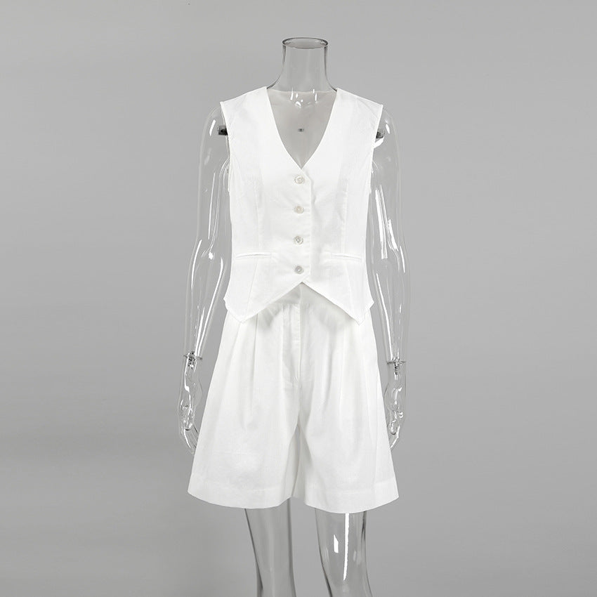 Designed Linen Cotton Summer Sleeveless Tops and Shorts Sets