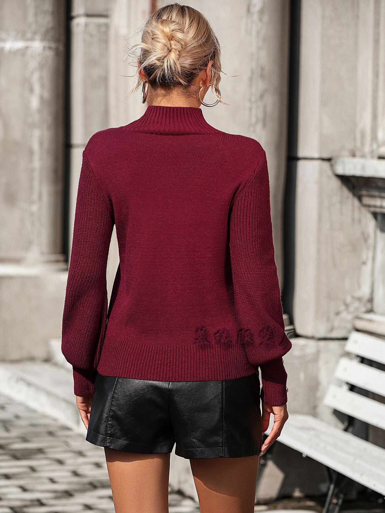 Casual High Neck Beaded Women Sweaters