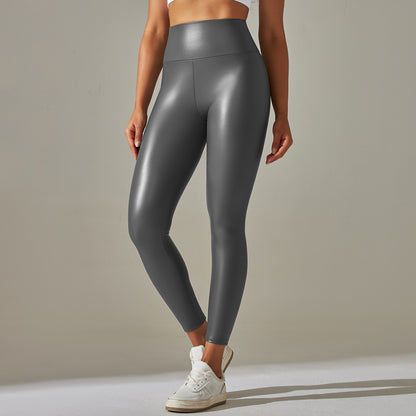 Sexy Elastic Pu High Waist Yoga Leggings