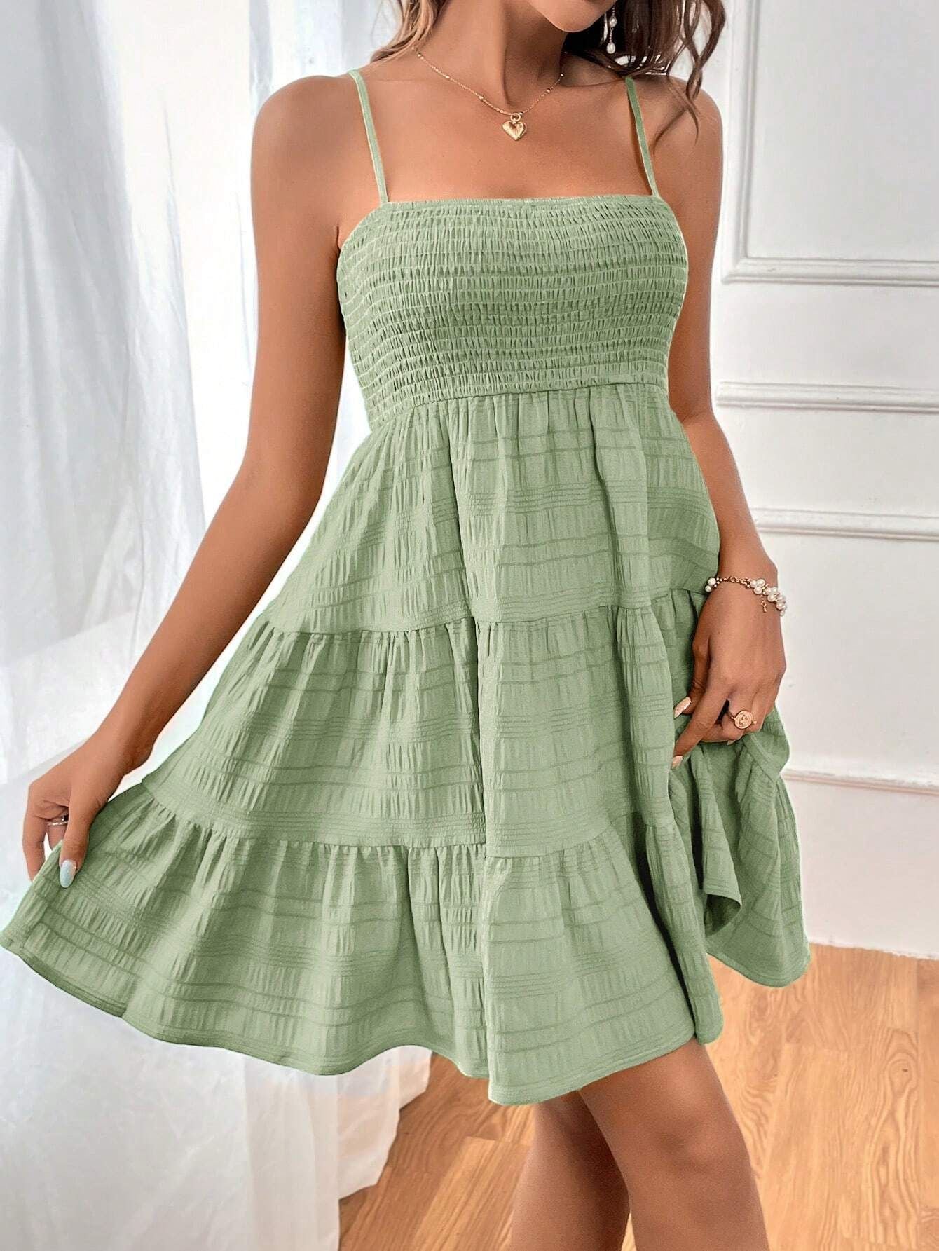 Summer Spaghetti Straps Suspender Solid Color Versatile Daily Dresses