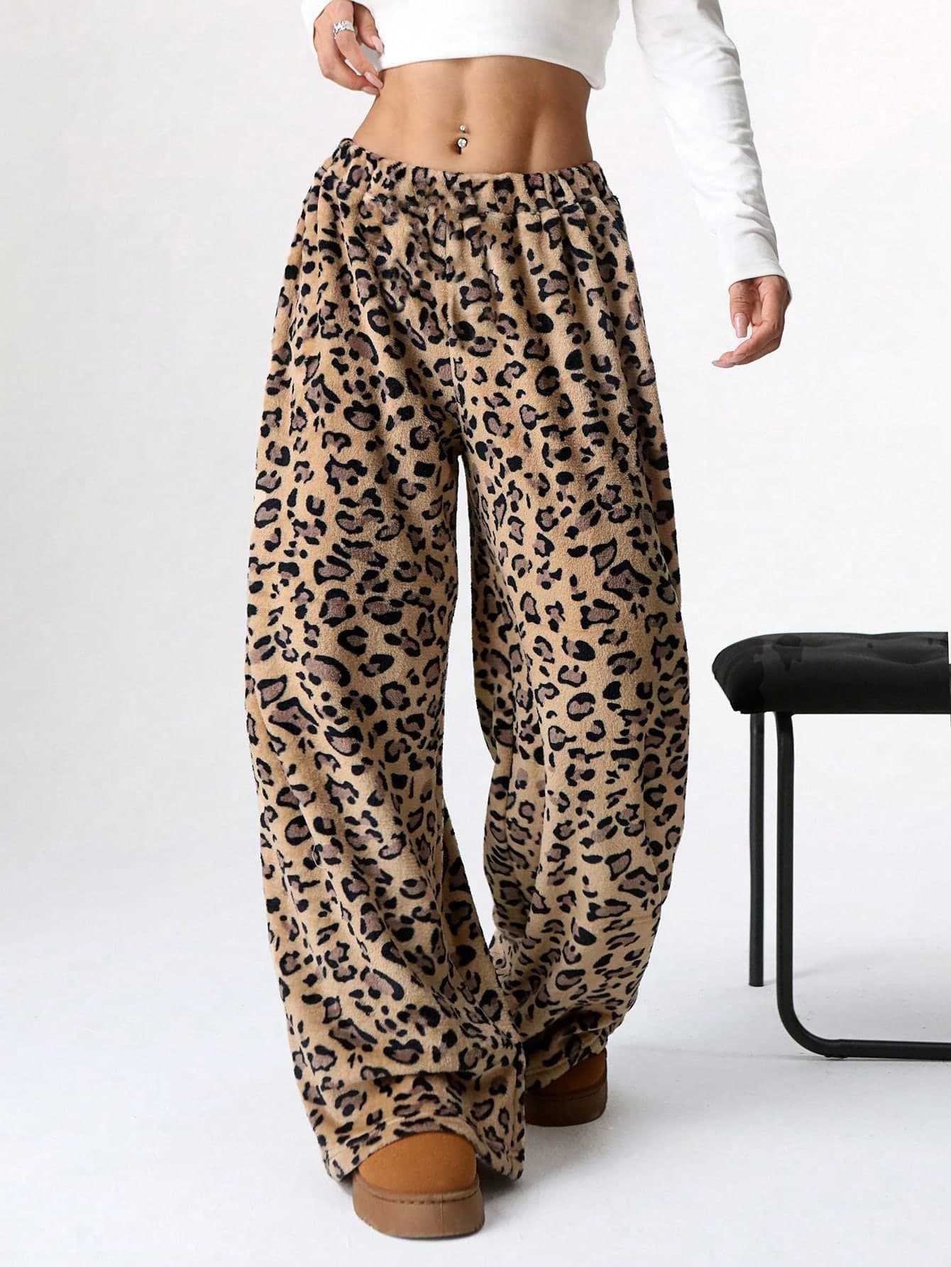 Casual Leopard Leopard Women Wide-leg Pants