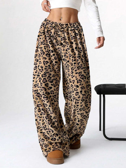 Casual Leopard Leopard Women Wide-leg Pants