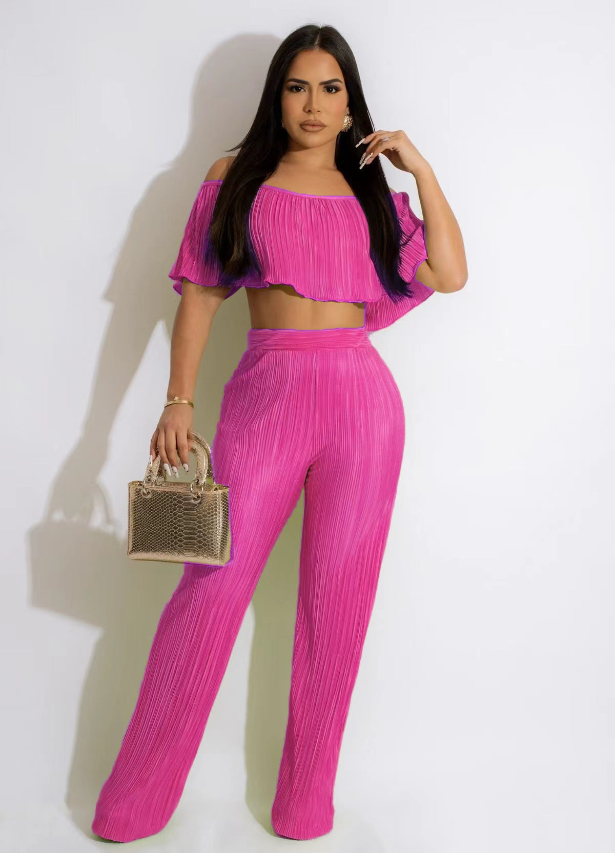 Sexy Summer Strapless Tops and Long Pants Two Pieces Suits
