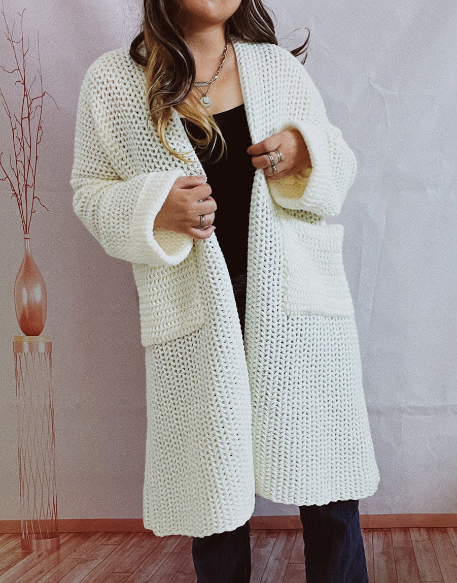 Casual Long Knitted Coats with Large Pockets