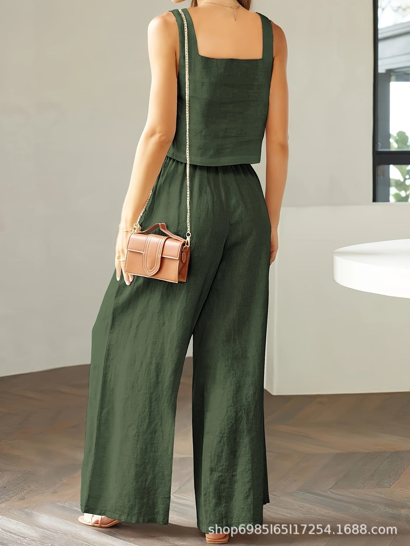 Women's  2-piece Set Square Collar Sleeveless Sling Vest Wide Leg Trousers