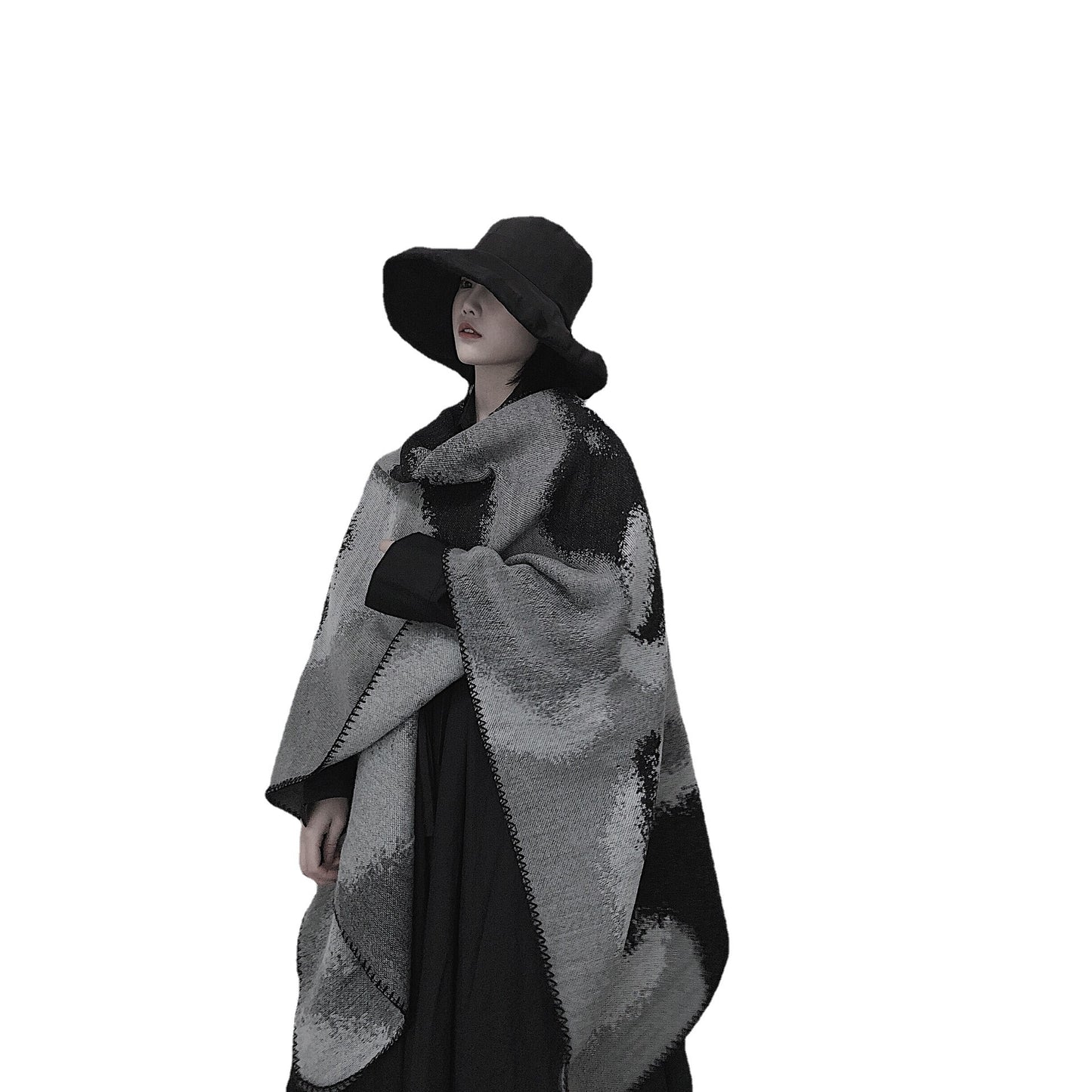 3 in 1 Faux Cashmere Black Warm Cloak Scarves