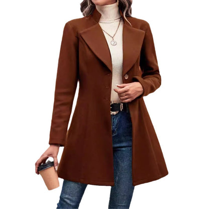 Women's Autumn and Winter Lapel Slim Woolen Solid Color Coat