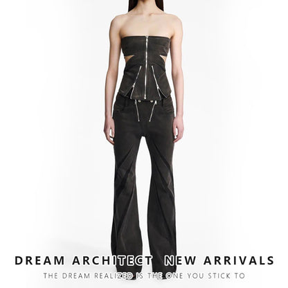 Designed Denim Strapless Tops and Jeans