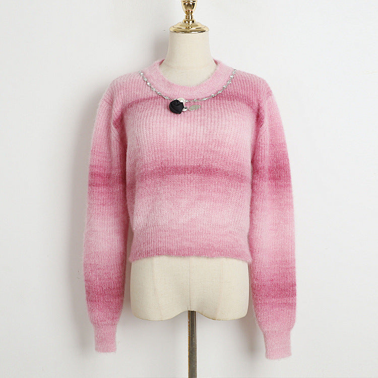 Fashion Lovely 3D Floral Design Short Knitted Sweaters