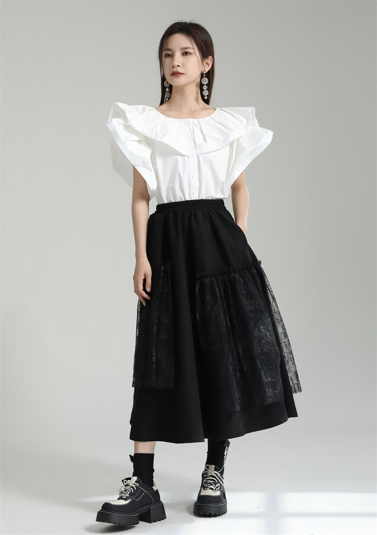 Designed Ruffled Short Sleeves Shirts