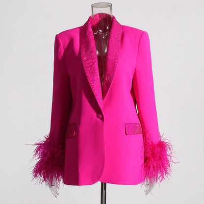 Luxury Designed Feather Blazer Coat for Women