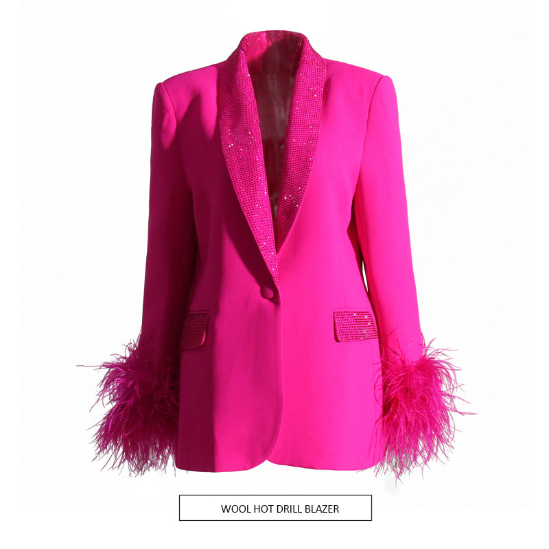 Luxury Designed Feather Blazer Coat for Women
