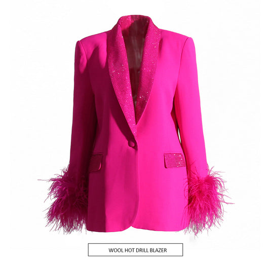 Luxury Designed Feather Blazer Coat for Women