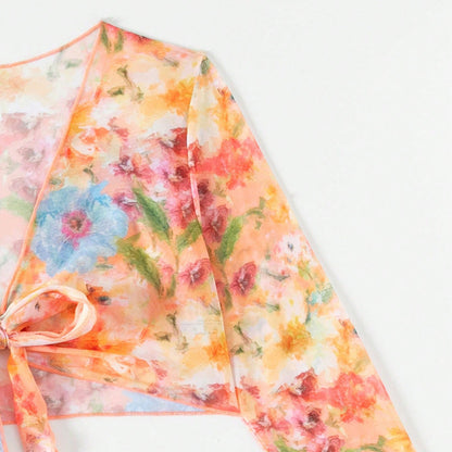 Fashion Floral Print 4pcs Beach Swimwear
