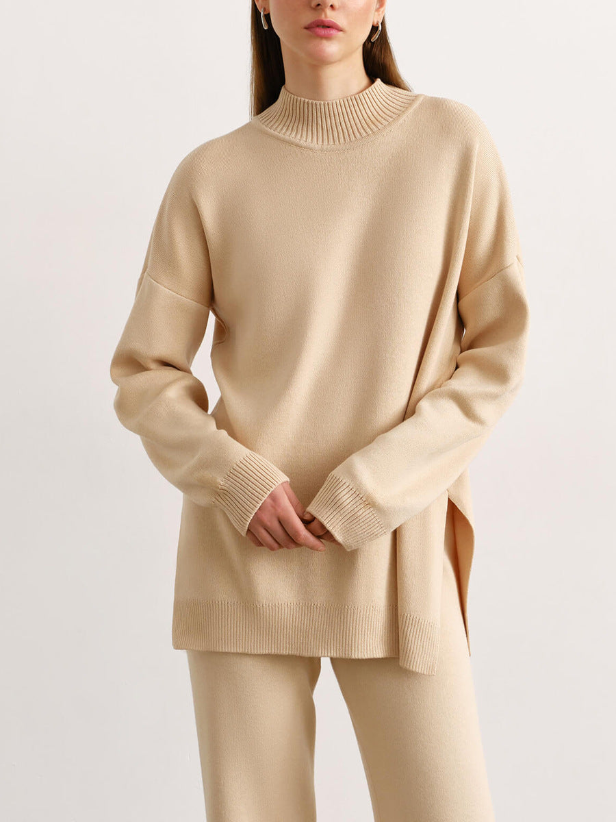 Casual Women High Neck Sweaters and Pants Two Pieces Sets