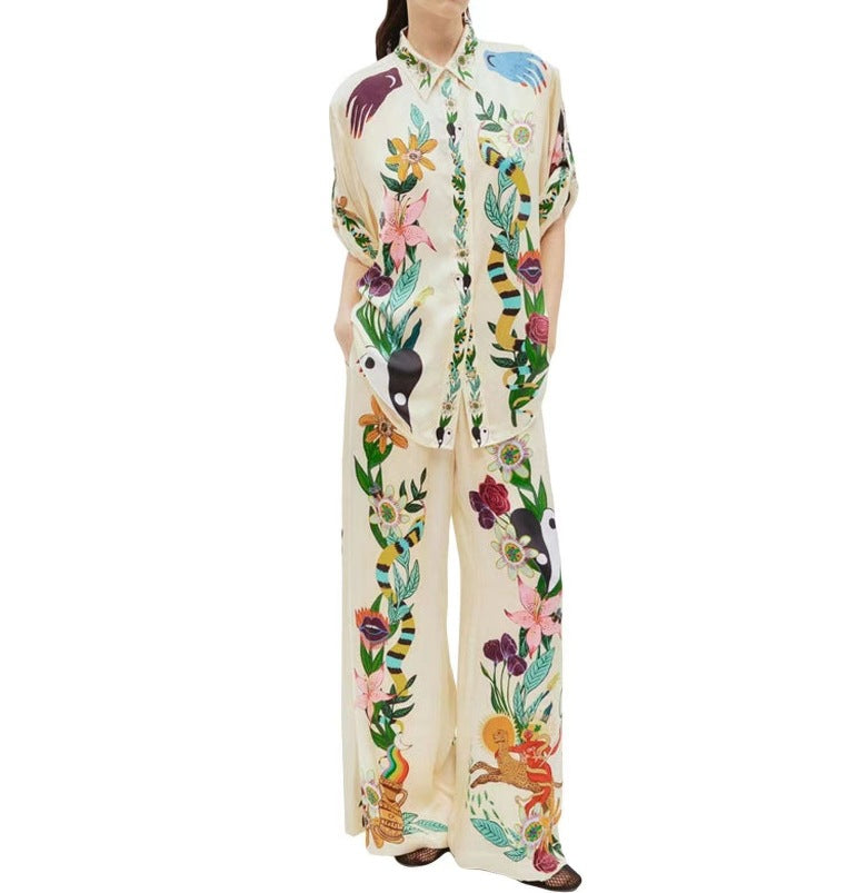 Fashion Personalized Printing Short-sleeved Color Matching Holiday Leisure Tether Set