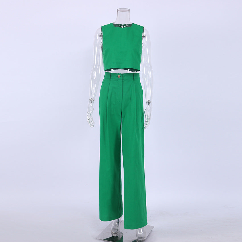 Casual Cotton Linen Sleeveless Tops & Wide Legs Pants