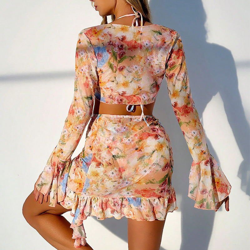 Fashion Floral Print 4pcs Beach Swimwear