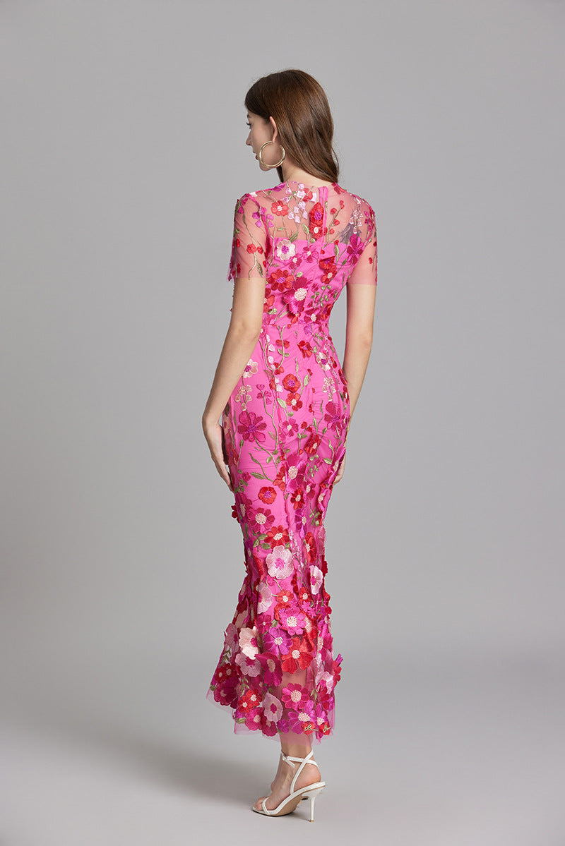 Designed 3d Flowers Embroidery Mermaid Sheath Dresses