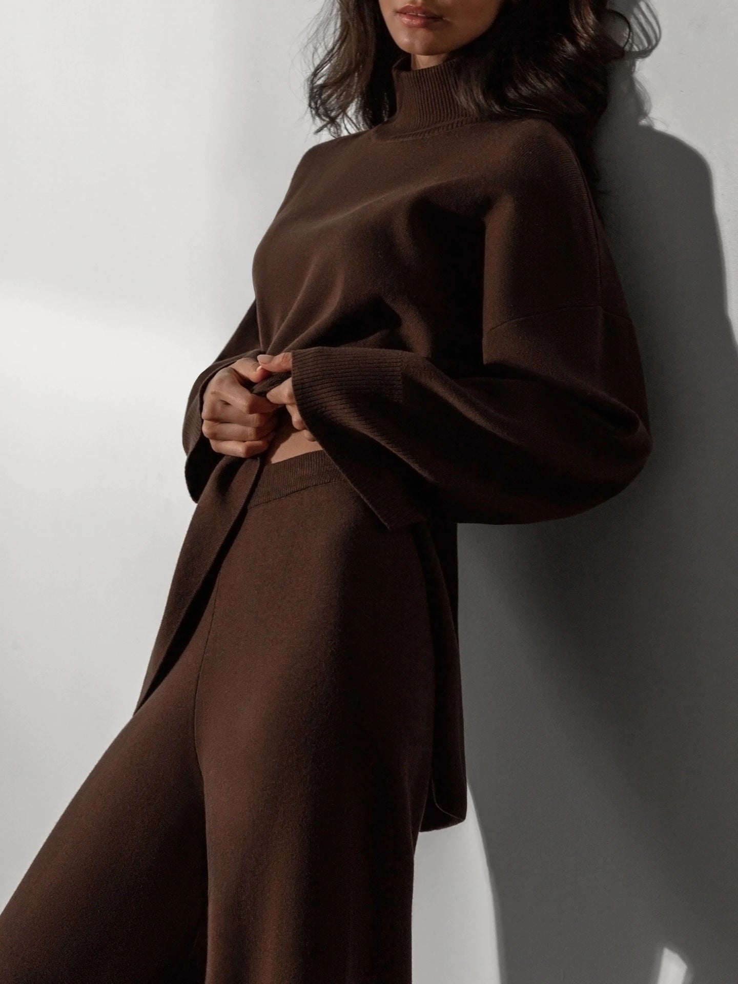 Casual Irregular Pullover Sweaters and Wide Legs Pants Outfits Sets