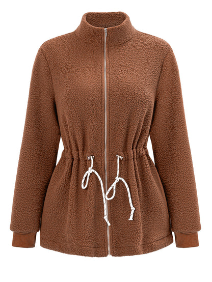Casual Stand Collar Long Sleeves Velvet Coats