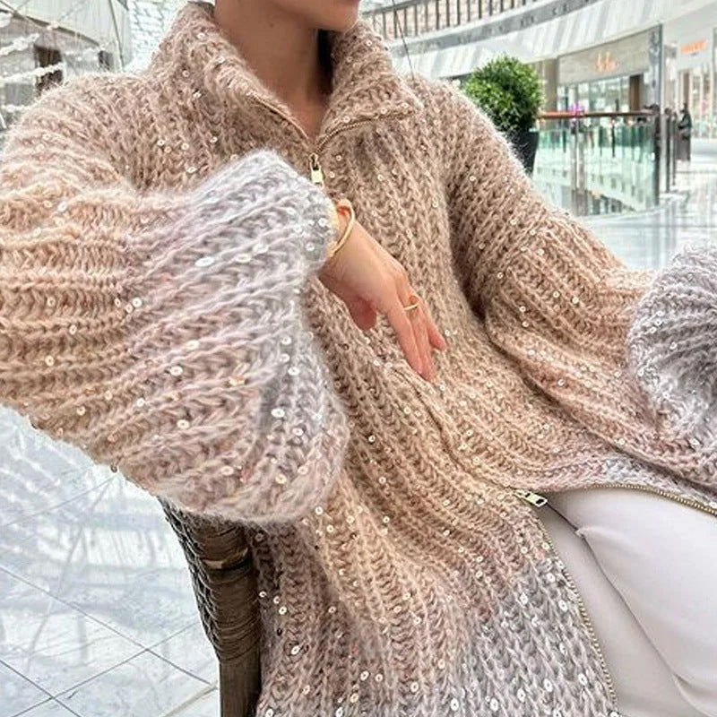 Fashion Sequined V Neck Sweaters for Women