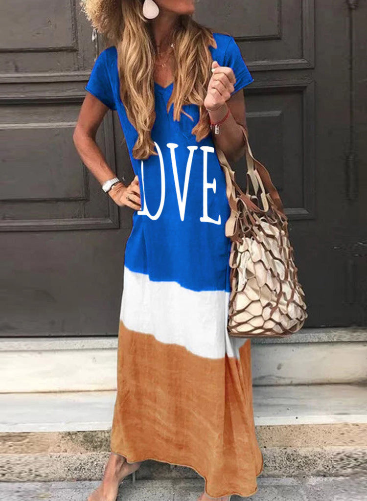 Casual Contrast Design Summer Short Sleeves Dresses