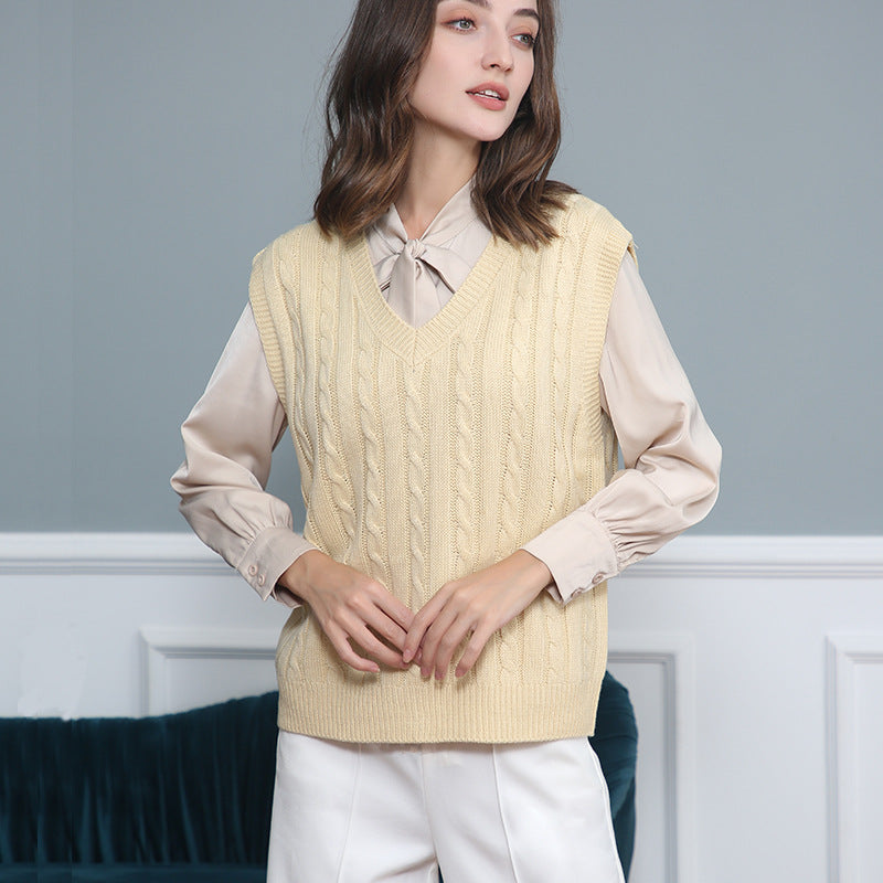 Casual V Neck Sleeveless Knitted Vest