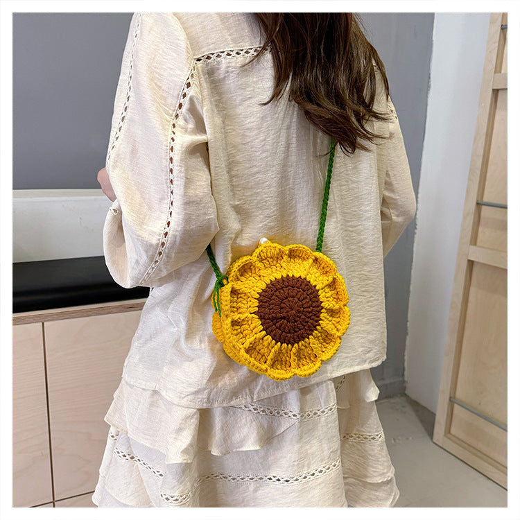 Designed Handmade Crochet 3d Sunflower Mini Shoulder Bags
