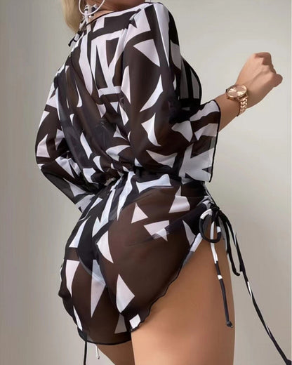 Sexy Net Drawstring 3pcs Women Swimsuits
